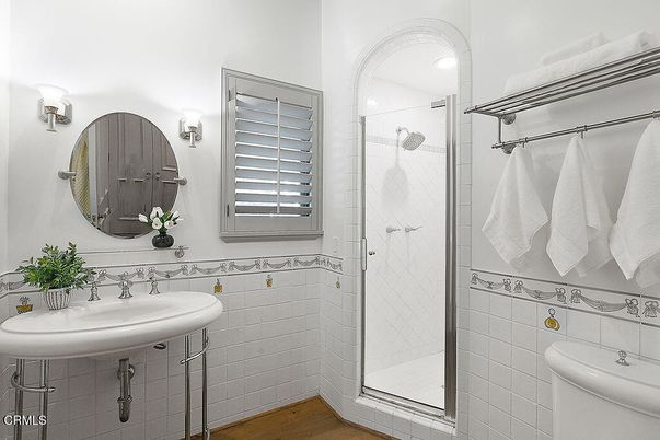 Bathroom, Glass Shower, Interior, Wood Texture Flooring