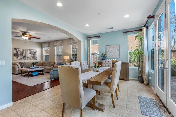 Dining room, Interior, Living room, Recessed Lighting, Wood Texture Flooring