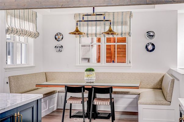 Dining room, Interior, Pendant Lights, Wood Texture Flooring