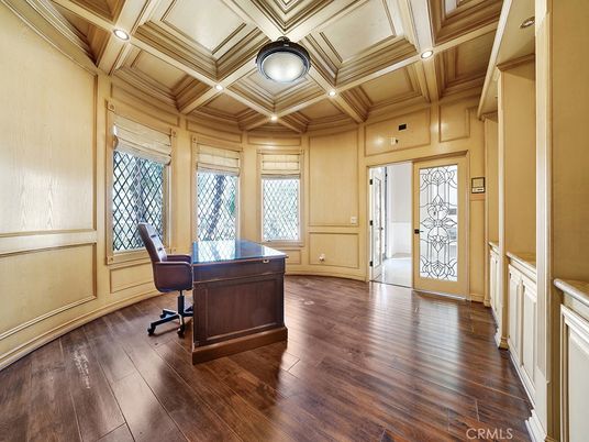 Home Office, Interior, Recessed Lighting, Wooden Ceilings, Wood Texture Flooring, Wooden Walls