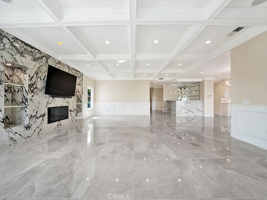 Empty room, Fireplace, Interior, Marble, Marble Walls, Recessed Lighting