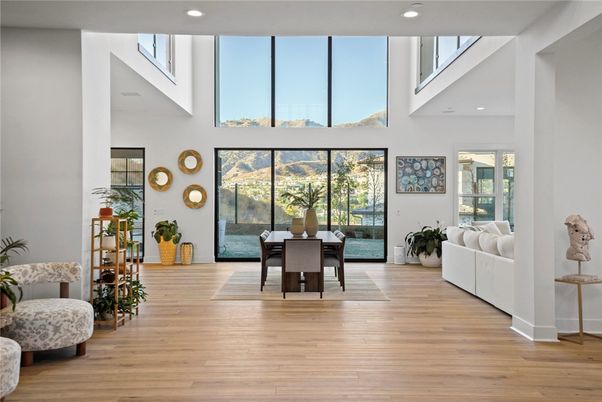 Dining room, Interior, Recessed Lighting, Wood Texture Flooring