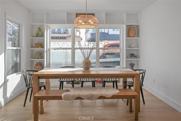 Dining room, Interior, Pendant Lights, Wood Texture Flooring