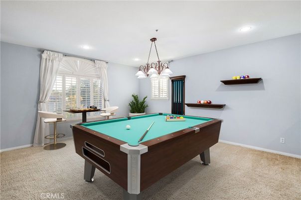 Billiard Table, Chandelier, Game Room, Interior, Recessed Lighting