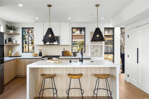 Interior, Kitchen, Pendant Lights, Recessed Lighting, Wood Texture Flooring