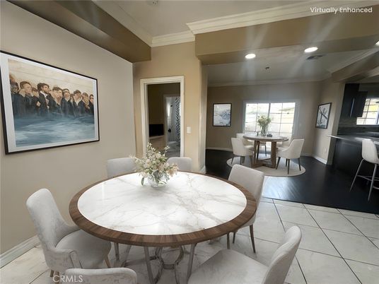 Dining room, Interior, Recessed Lighting, Wood Texture Flooring
