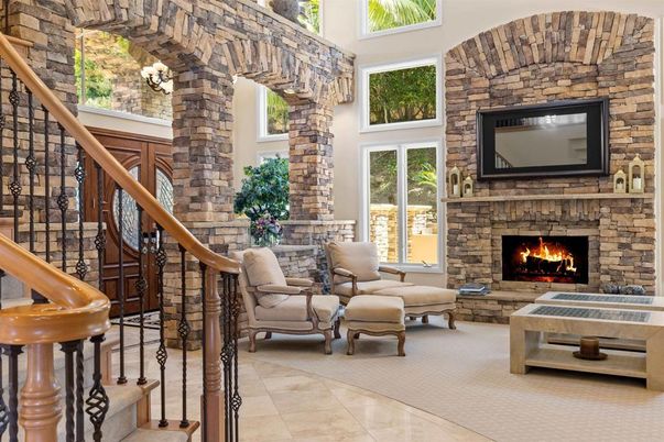 Fireplace, Interior, Living room, Stone Walls