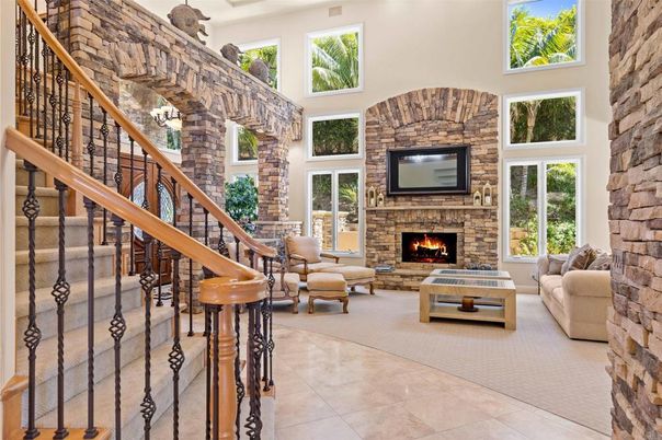 Fireplace, Interior, Living room, Stone Walls