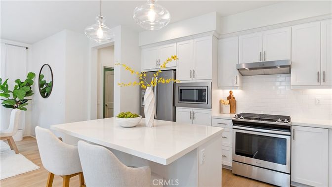 Interior, Kitchen, Pendant Lights, Stainless Steel Appliances, Wood Texture Flooring