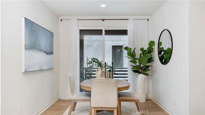 Dining room, Interior, Recessed Lighting, Wood Texture Flooring