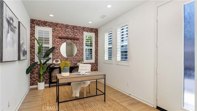Home Office, Interior, Recessed Lighting, Stone Walls, Wood Texture Flooring