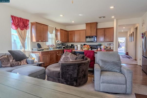 Interior, Kitchen, Living room, Recessed Lighting, Wood Texture Flooring