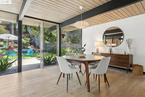 Dining room, Interior, Pendant Lights, Wooden Ceilings, Wood Texture Flooring
