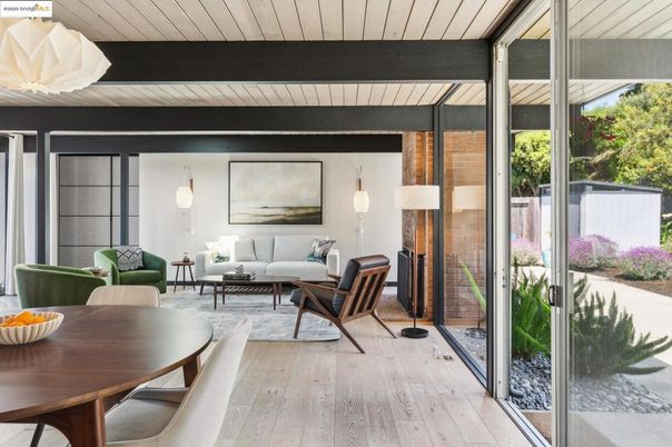 Dining room, Interior, Living room, Pendant Lights, Wood Texture Flooring