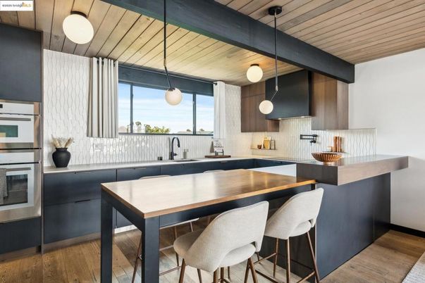 Interior, Kitchen, Pendant Lights, Stainless Steel Appliances, Wooden Ceilings, Wood Texture Flooring