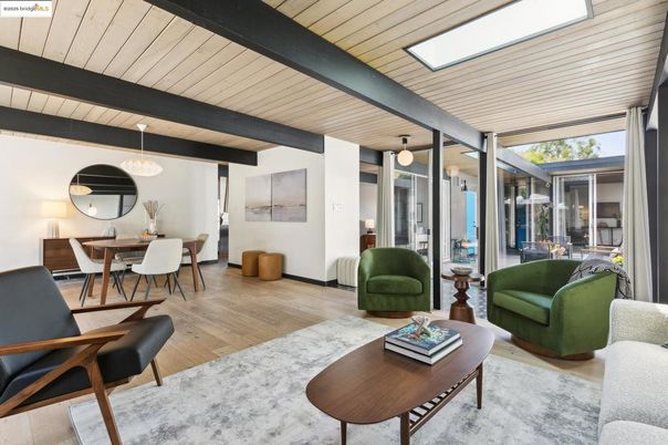 Dining room, Interior, Living room, Pendant Lights, Wood Texture Flooring