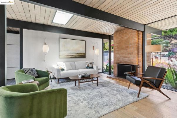 Fireplace, Interior, Living room, Pendant Lights, Stone Walls, Wooden Ceilings, Wood Texture Flooring