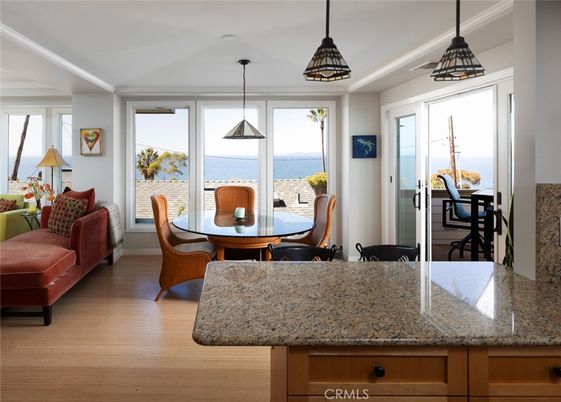 Dining room, Interior, Pendant Lights, Water, Wood Texture Flooring