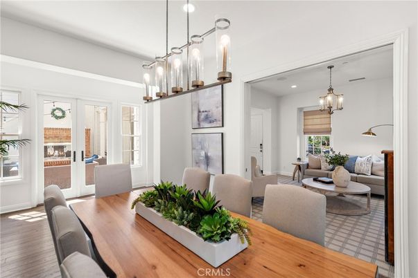 Dining room, Interior, Living room, Pendant Lights, Recessed Lighting, Wood Texture Flooring