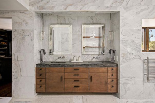 Bathroom, Dual Sink Vanities, Interior, Marble, Marble Walls