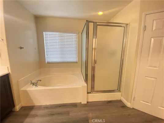 Bathroom, Glass Shower, Interior, Recessed Lighting, Wood Texture Flooring