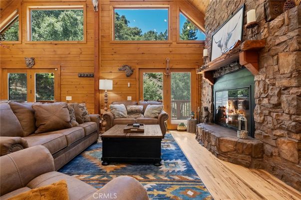 Fireplace, Interior, Living room, Stone Walls, Wood Texture Flooring, Wooden Walls