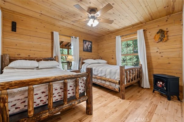 Bedroom, Fireplace, Interior, Wooden Ceilings, Wood Texture Flooring, Wooden Walls