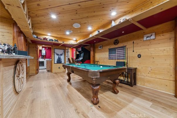 Billiard Table, Game Room, Interior, Recessed Lighting, Wooden Beams, Wooden Ceilings, Wood Texture Flooring, Wooden Walls