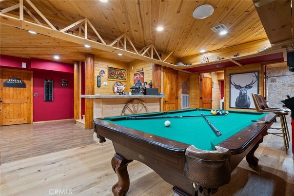 Billiard Table, Game Room, Interior, Recessed Lighting, Wooden Ceilings, Wood Texture Flooring, Wooden Walls
