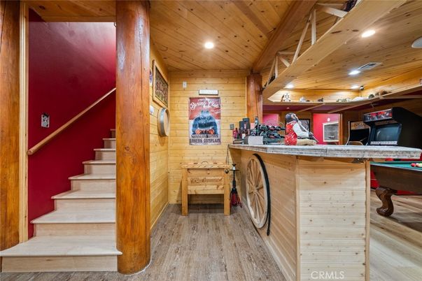 Game Room, Interior, Recessed Lighting, Wooden Ceilings, Wood Texture Flooring, Wooden Walls