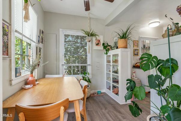 Dining room, Interior, Pendant Lights, Wood Texture Flooring