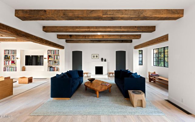 Fireplace, Interior, Living room, Wooden Beams, Wood Texture Flooring