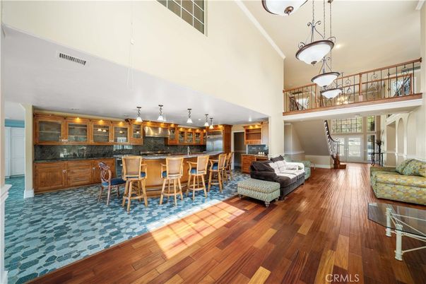 Interior, Kitchen, Living room, Pendant Lights, Stainless Steel Appliances, Wood Texture Flooring