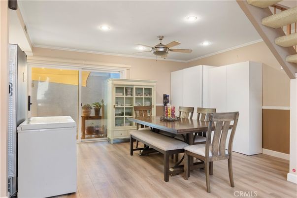 Dining room, Interior, Recessed Lighting, Wood Texture Flooring