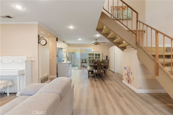 Dining room, Interior, Recessed Lighting, Wood Texture Flooring