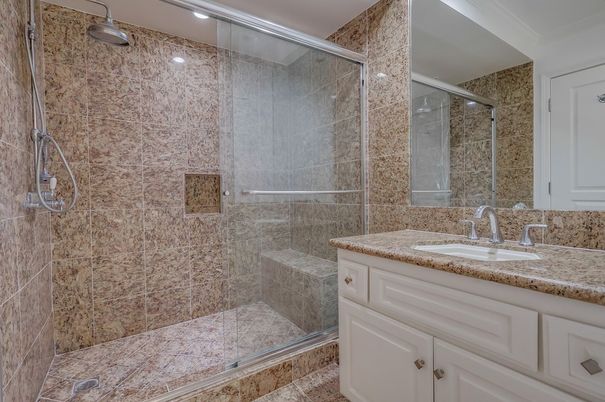 Bathroom, Glass Shower, Interior, Recessed Lighting