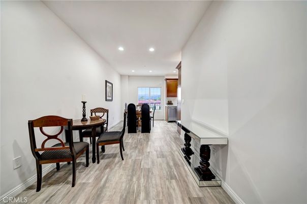 Dining room, Interior, Kitchen, Recessed Lighting, Wood Texture Flooring
