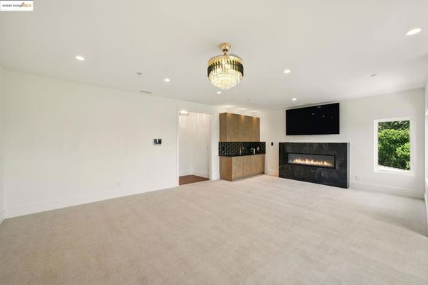 Chandelier, Empty room, Fireplace, Interior, Recessed Lighting