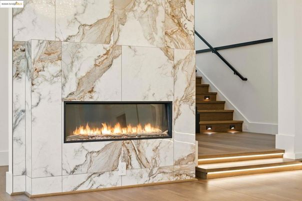 Fireplace, Interior, Marble Walls, Wood Texture Flooring