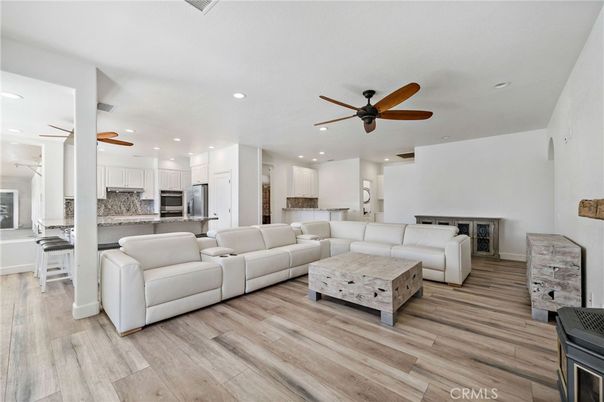 Interior, Kitchen, Living room, Recessed Lighting, Stainless Steel Appliances, Wood Texture Flooring