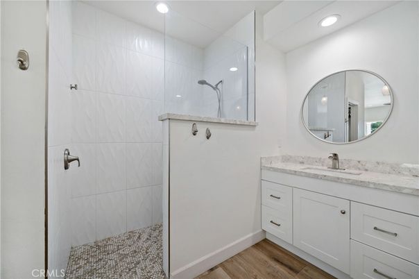 Bathroom, Interior, Recessed Lighting, Wood Texture Flooring