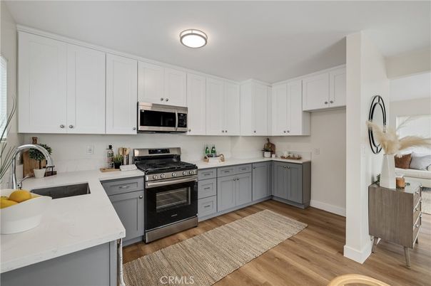 Interior, Kitchen, Stainless Steel Appliances, Wood Texture Flooring