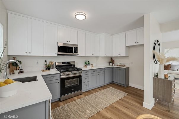 Interior, Kitchen, Stainless Steel Appliances, Wood Texture Flooring