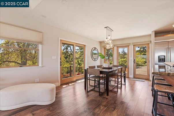 Dining room, Interior, Pendant Lights, Wood Texture Flooring