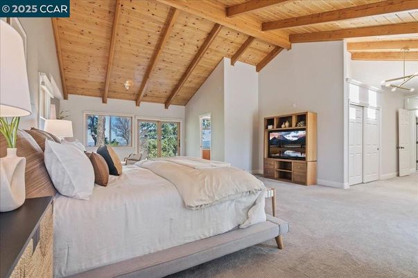 Bedroom, Interior, Pendant Lights, Wooden Beams, Wooden Ceilings
