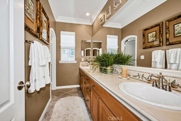 Bathroom, Dual Sink Vanities, Interior, Recessed Lighting, Tile Countertops