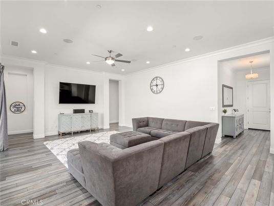 Interior, Living room, Pendant Lights, Recessed Lighting, Wood Texture Flooring