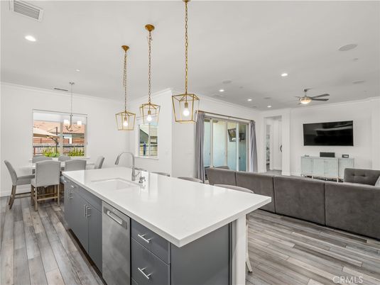 Dining room, Interior, Kitchen, Living room, Pendant Lights, Recessed Lighting, Wood Texture Flooring