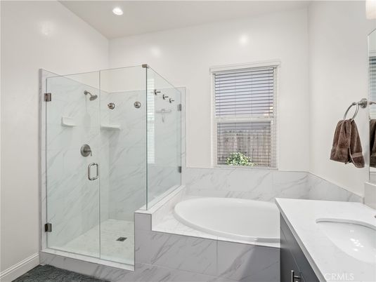 Bathroom, Glass Shower, Interior, Marble Walls, Recessed Lighting
