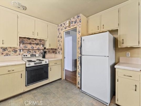 Interior, Kitchen, Tile Countertops, Wood Texture Flooring